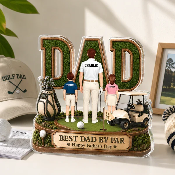 Shaped Acrylic Block Plaque for Dad, Personalized Father and Children Golf Keepsake, Creative Gift - Image 5