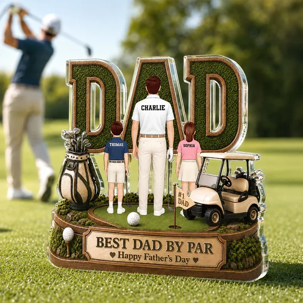 Shaped Acrylic Block Plaque for Dad, Personalized Father and Children Golf Keepsake, Creative Gift - Image 6
