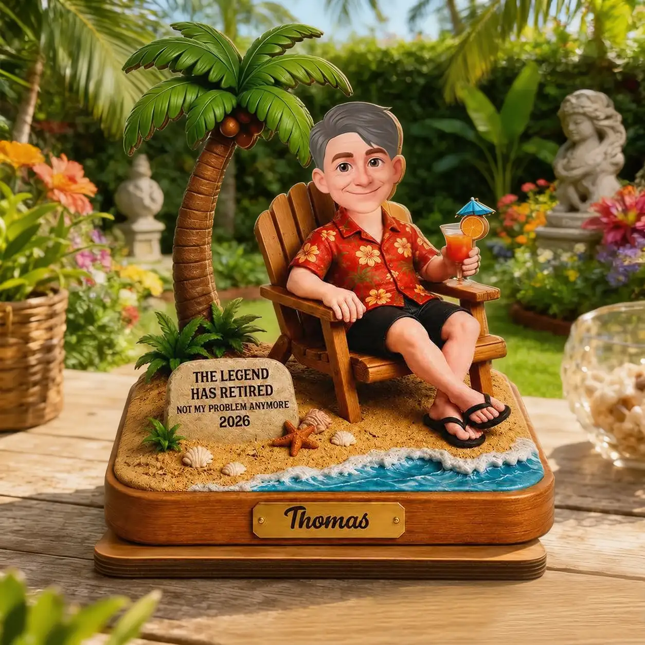 2-Layer Wooden Plaque with Tropical Retirement Humor, Creative Gift for Coworker, Dad or Husband