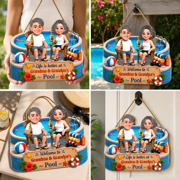 Personalized Wooden Sign, Cartoon Grandparents by the Pool, Unique Creative Gift for Grandma & Grandpa - Image 7