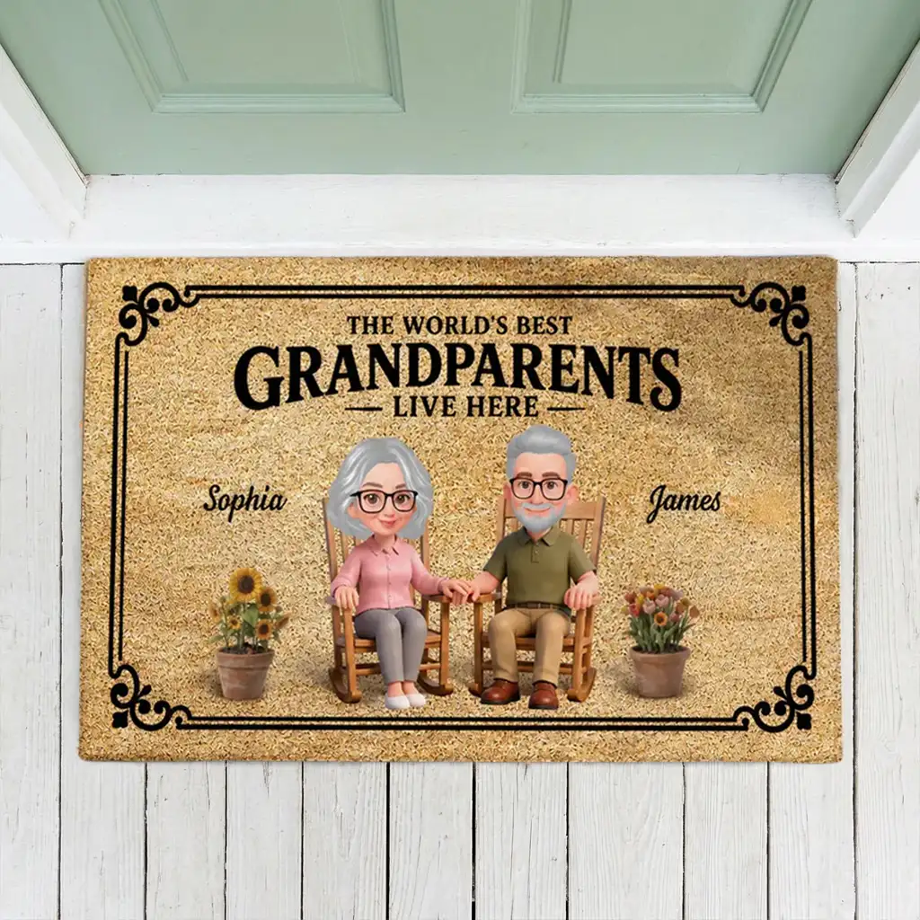 Personalized Standard Doormat, Grandparents Live Here Design, Unique Gift for Grandma & Grandpa
