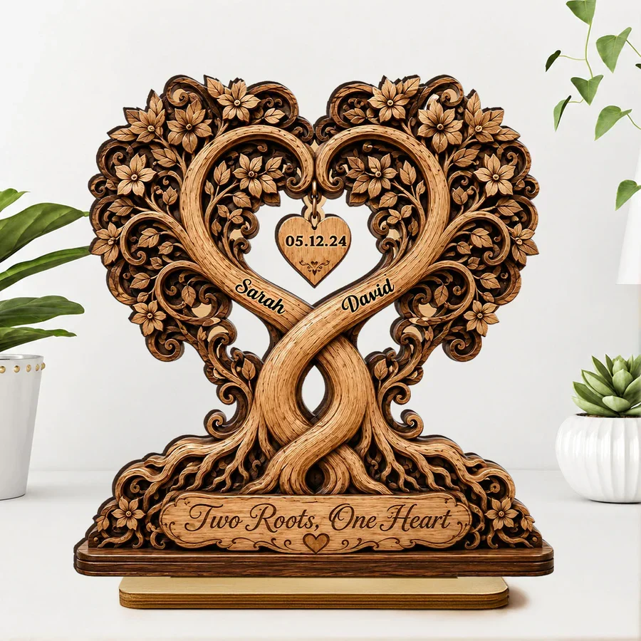 Personalized 2-Layer Wooden Plaque, Two Roots One Heart Couple Keepsake, Unique Gift for Partners - Image 3