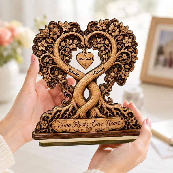 Personalized 2-Layer Wooden Plaque, Two Roots One Heart Couple Keepsake, Unique Gift for Partners - Image 6