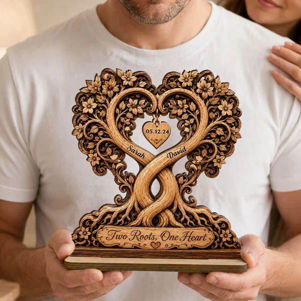 Personalized 2-Layer Wooden Plaque, Two Roots One Heart Couple Keepsake, Unique Gift for Partners - Image 7