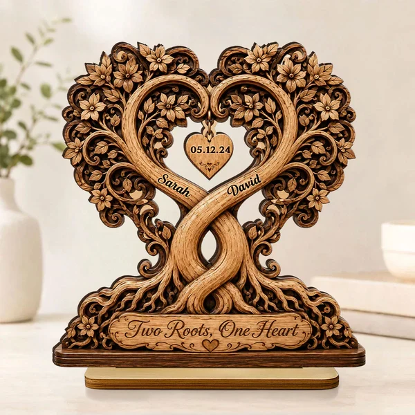 Personalized 2-Layer Wooden Plaque, Two Roots One Heart Couple Keepsake, Unique Gift for Partners - Image 8