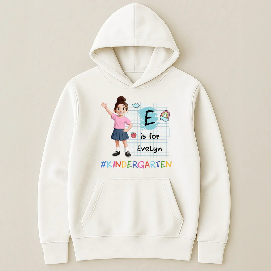 Personalized Youth Tee with Waving School Girl, Kindergarten Letter Design, Unique Gift for Kids - Image 4