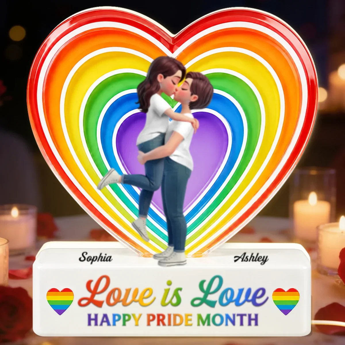 Personalized LGBT Acrylic Light Box, Hugging Couple Rainbow Heart, Unique Pride Month Gift - Image 5