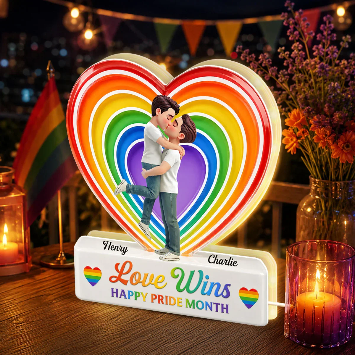 Personalized LGBT Acrylic Light Box, Hugging Couple Rainbow Heart, Unique Pride Month Gift - Image 6