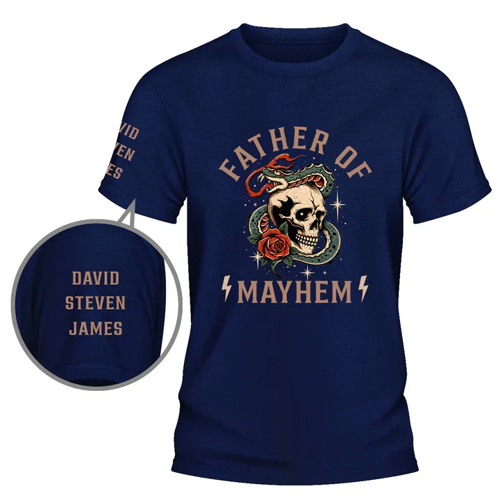 Father of Mayhem Dual Print Classic Tee, Dark Vintage Skull & Snake Design, Unique Creative Gift for Dad - Image 4