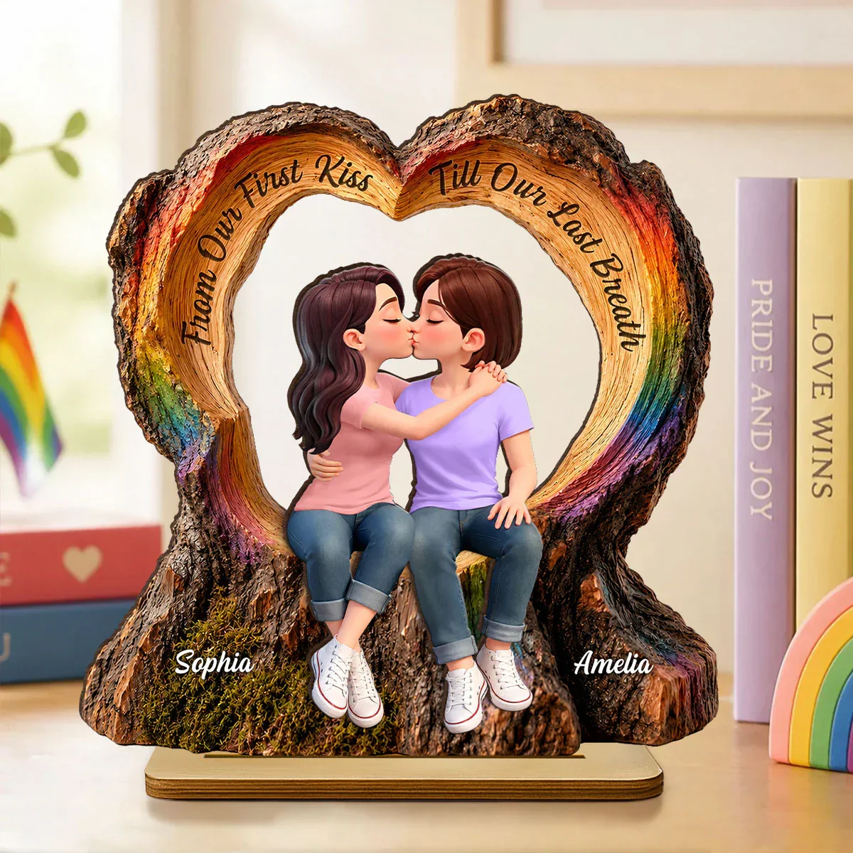LGBT 2-Layer Wooden Plaque With First Kiss Quote, Creative Gift for a Couple & Pride Home Decor - Image 6