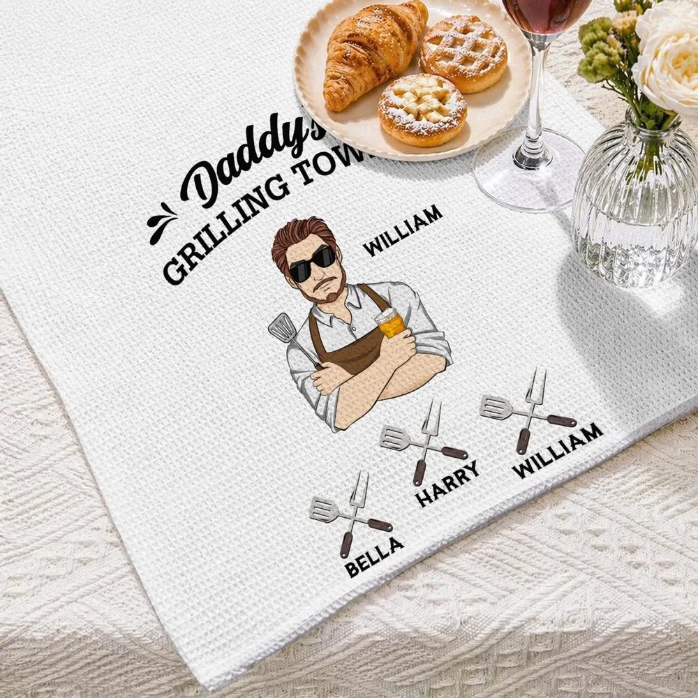 Custom Kitchen Towel for Dad, Funny Grill Master Design from Family, Unique Creative Gift for the Kitchen - Image 2