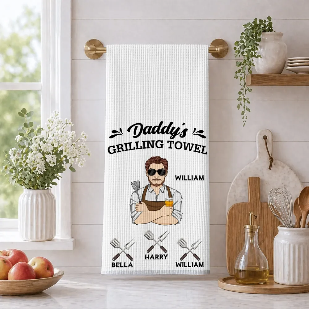 Custom Kitchen Towel for Dad, Funny Grill Master Design from Family, Unique Creative Gift for the Kitchen - Image 3