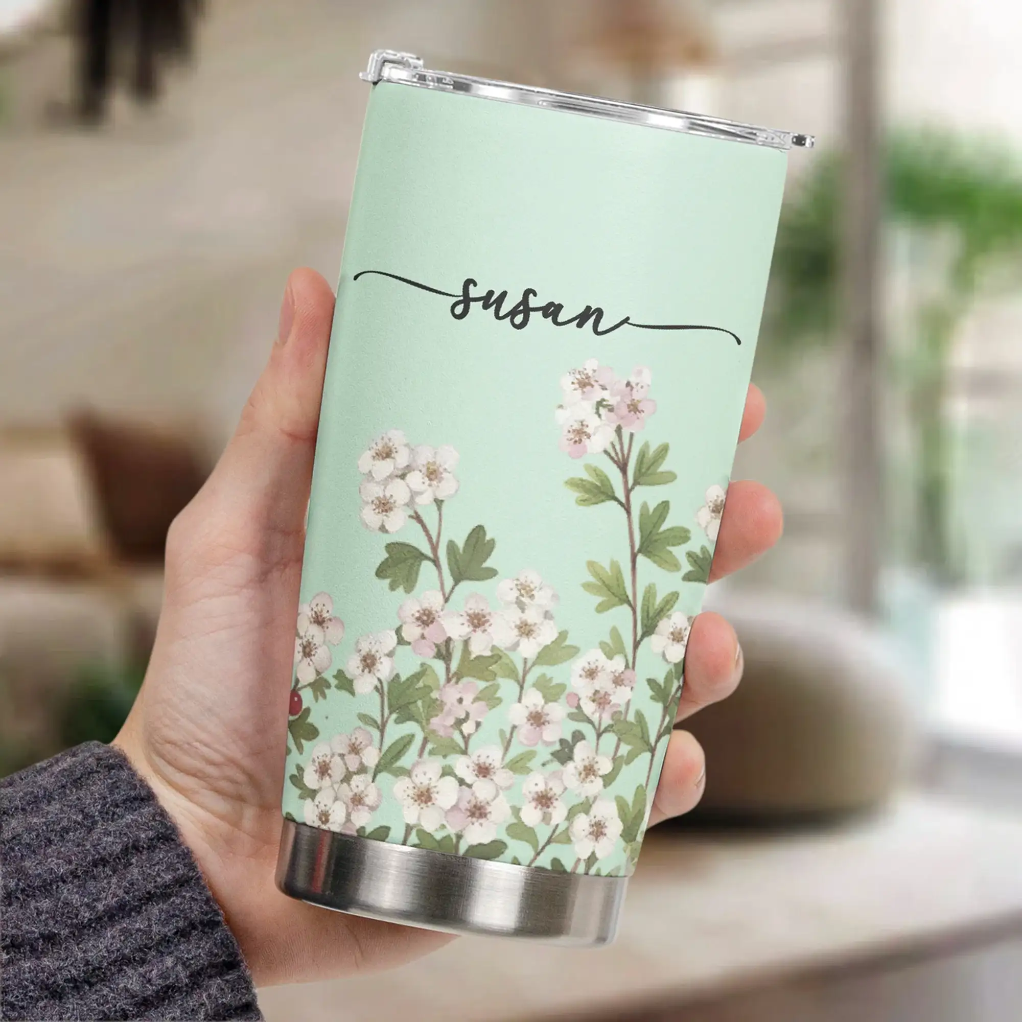 Insulated Travel Tumbler with Pastel Floral Artwork, Creative Personalized Gift for Sister, Daughter or Friend - Image 3