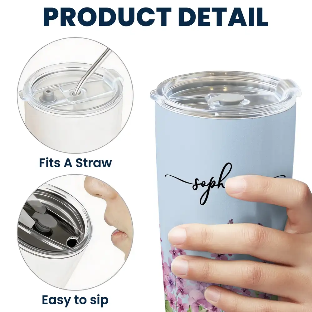 Insulated Travel Tumbler with Pastel Floral Artwork, Creative Personalized Gift for Sister, Daughter or Friend - Image 4