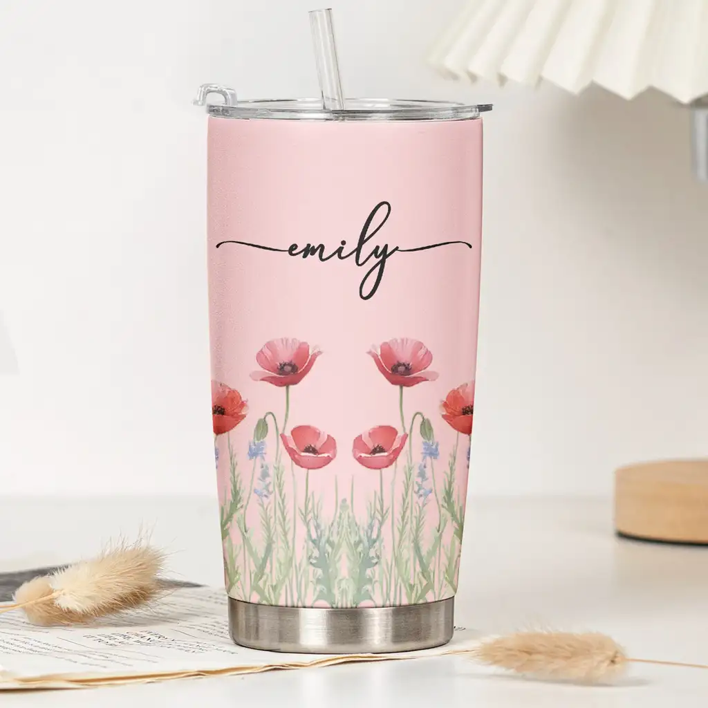 Insulated Travel Tumbler with Pastel Floral Artwork, Creative Personalized Gift for Sister, Daughter or Friend - Image 6