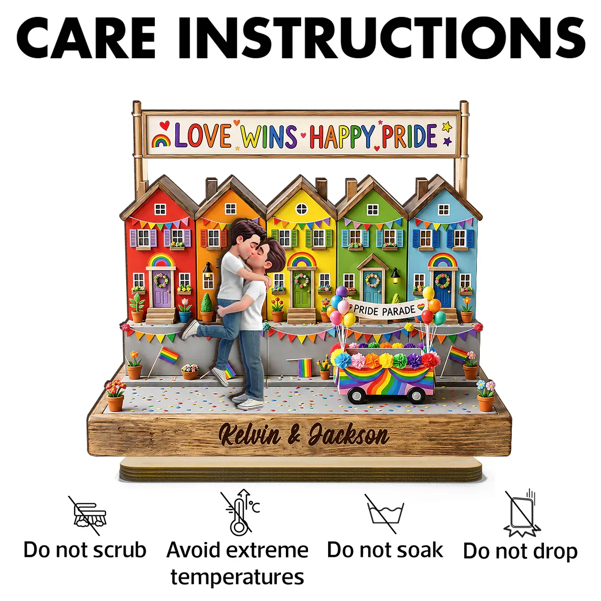 LGBT 2-Layer Wooden Plaque, Love Wins Rainbow Houses & Kissing Couple, Creative Gift for Partner - Image 5