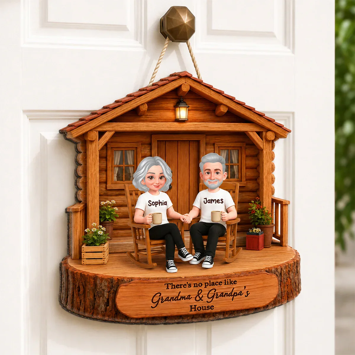 Personalized Wooden Sign for Grandma & Grandpa's House, Cozy Rocking Chair Scene, Creative Family Gift - Image 4