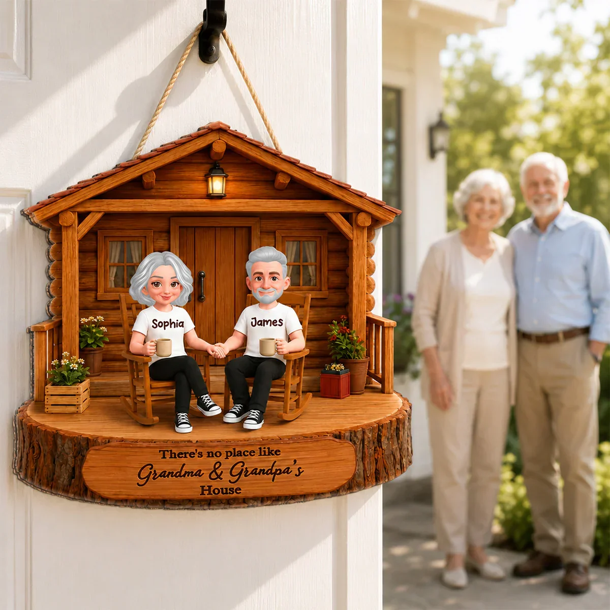 Personalized Wooden Sign for Grandma & Grandpa's House, Cozy Rocking Chair Scene, Creative Family Gift - Image 5