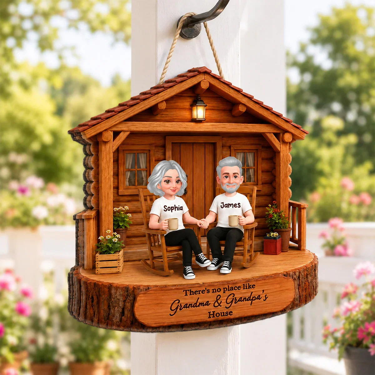Personalized Wooden Sign for Grandma & Grandpa's House, Cozy Rocking Chair Scene, Creative Family Gift - Image 6