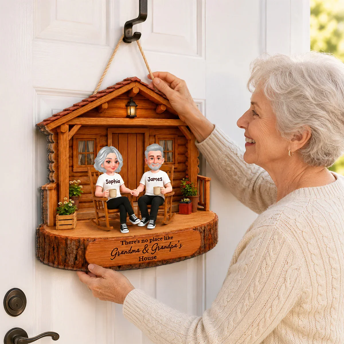 Personalized Wooden Sign for Grandma & Grandpa's House, Cozy Rocking Chair Scene, Creative Family Gift - Image 7