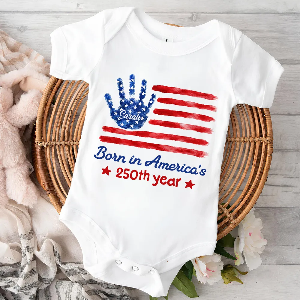 Short Sleeve Baby Onesie With Personalized Patriotic Handprint, Unique Gift for New Parents - Image 2