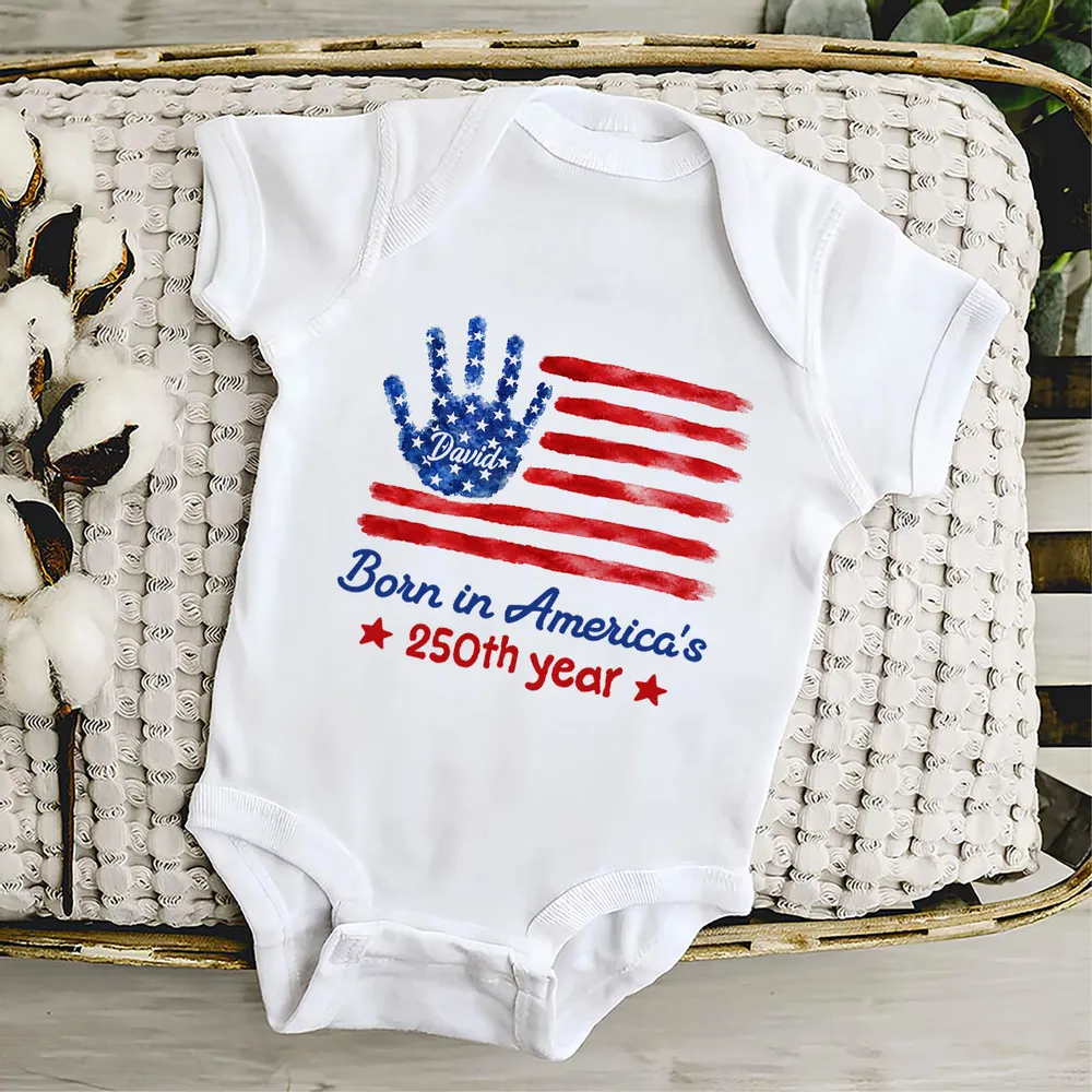 Short Sleeve Baby Onesie With Personalized Patriotic Handprint, Unique Gift for New Parents - Image 4