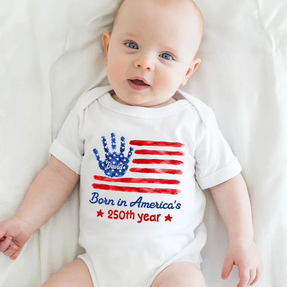 Short Sleeve Baby Onesie With Personalized Patriotic Handprint, Unique Gift for New Parents - Image 5