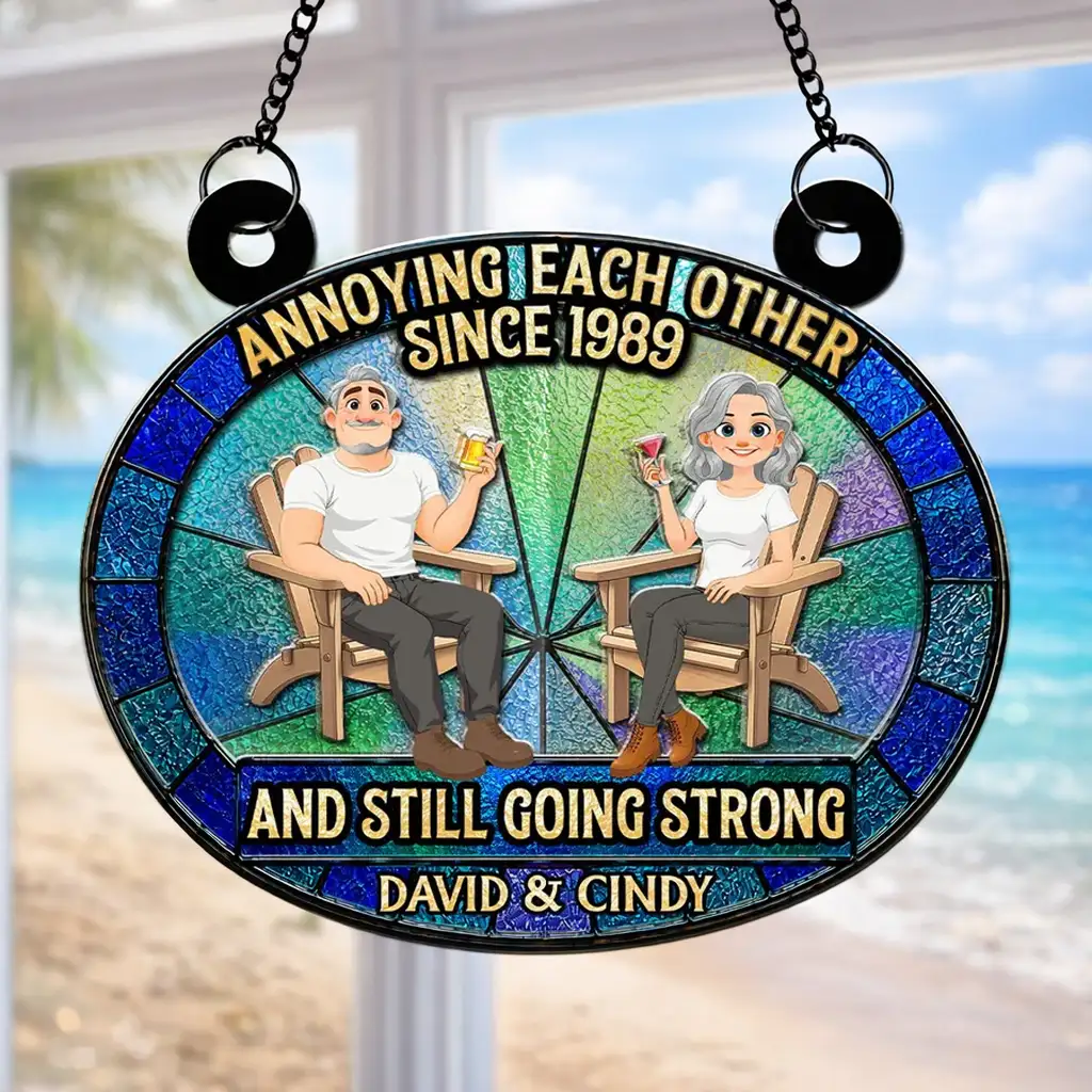 Personalized Wood & Acrylic Layered Ornament for Couple, Colorful Window Decor, Unique Gift