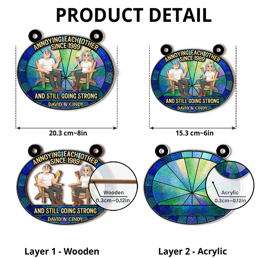 Personalized Wood & Acrylic Layered Ornament for Couple, Colorful Window Decor, Unique Gift - Image 4