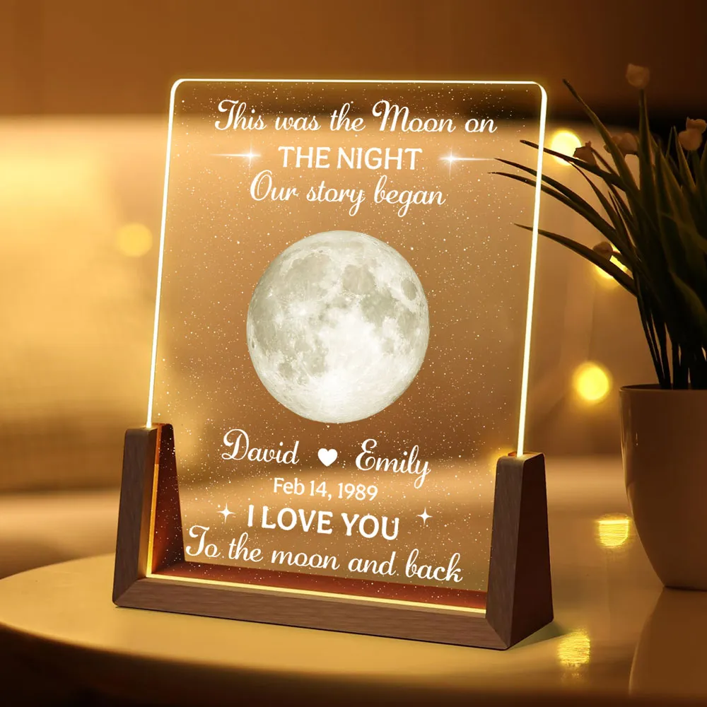 Personalized LED Light Frame with Moon Phase, Unique Gift for Couple with Warm Bedside Glow - Image 2