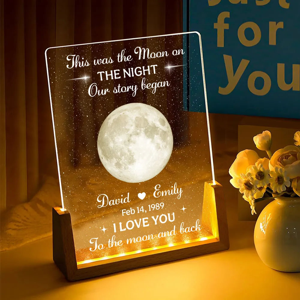 Personalized LED Light Frame with Moon Phase, Unique Gift for Couple with Warm Bedside Glow - Image 3