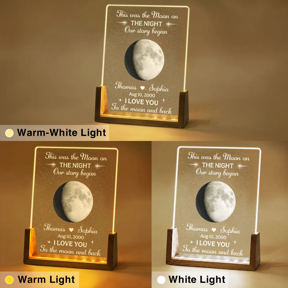 Personalized LED Light Frame with Moon Phase, Unique Gift for Couple with Warm Bedside Glow - Image 5