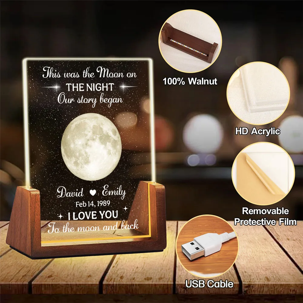 Personalized LED Light Frame with Moon Phase, Unique Gift for Couple with Warm Bedside Glow - Image 6