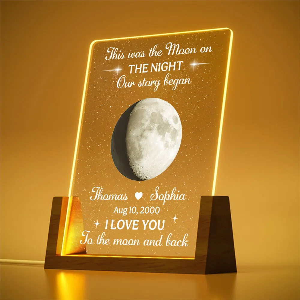 Personalized LED Light Frame with Moon Phase, Unique Gift for Couple with Warm Bedside Glow - Image 8