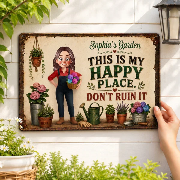 Personalized Rectangular Iron Sign, Gardener Holding Flowers, Happy Place Decor, Unique Gift for Plant Lovers - Image 5