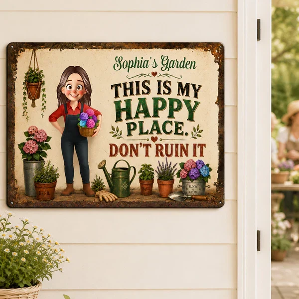 Personalized Rectangular Iron Sign, Gardener Holding Flowers, Happy Place Decor, Unique Gift for Plant Lovers - Image 6