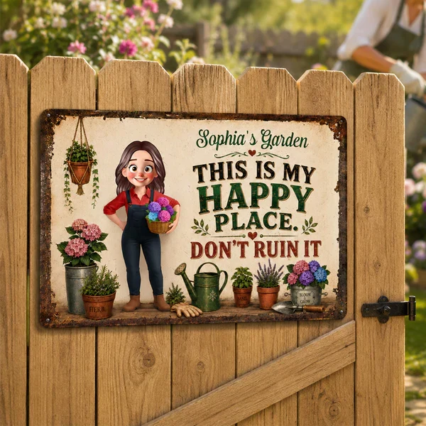 Personalized Rectangular Iron Sign, Gardener Holding Flowers, Happy Place Decor, Unique Gift for Plant Lovers - Image 7