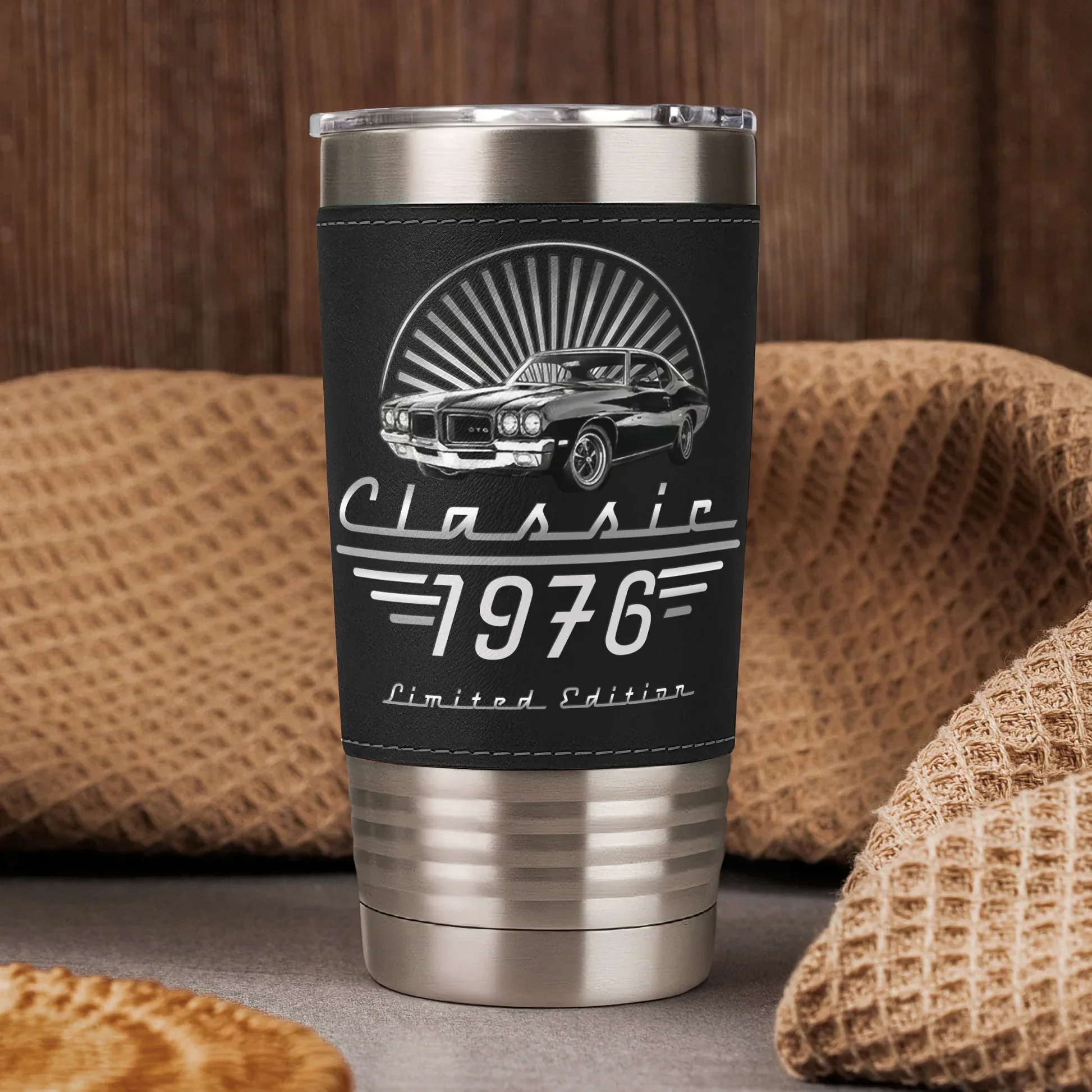Custom Leather Wrapped Tumbler, Vintage Motorcycle Artwork, Creative Gift for Him - Image 4