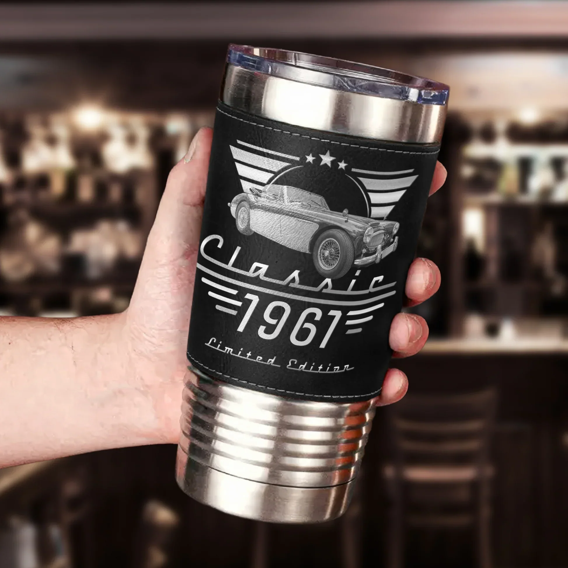 Custom Leather Wrapped Tumbler, Vintage Motorcycle Artwork, Creative Gift for Him - Image 6