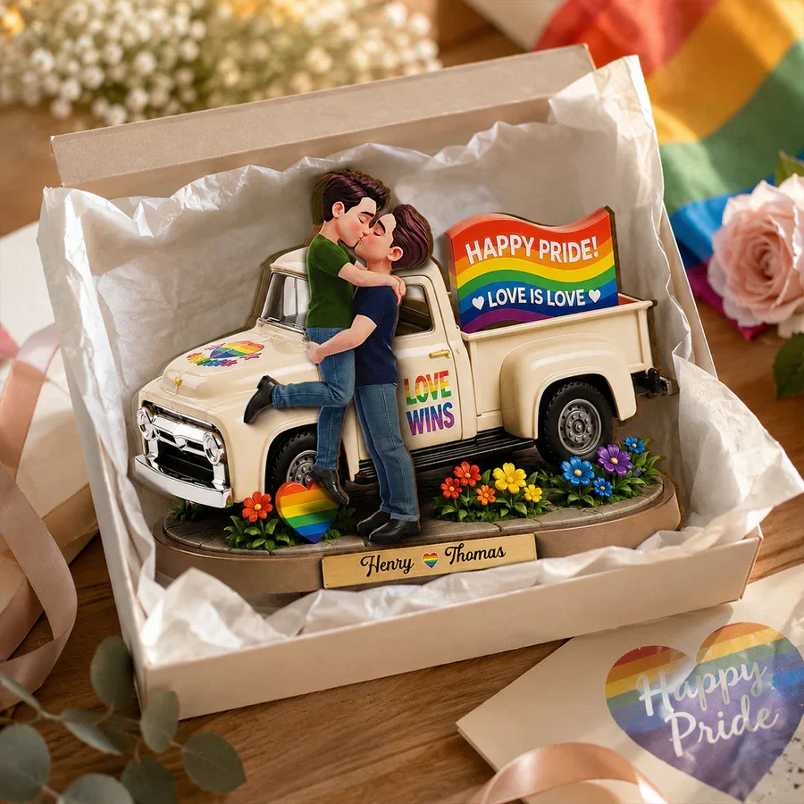 Personalized 2-Layer Wooden Plaque, Kissing Couple by Pride Truck, Unique Gift for Couple - Image 3