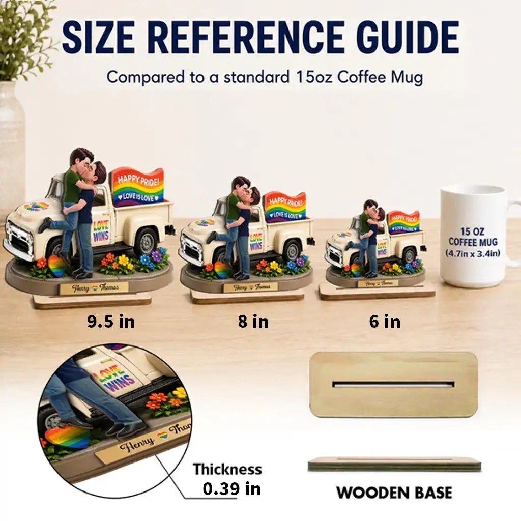Personalized 2-Layer Wooden Plaque, Kissing Couple by Pride Truck, Unique Gift for Couple - Image 4