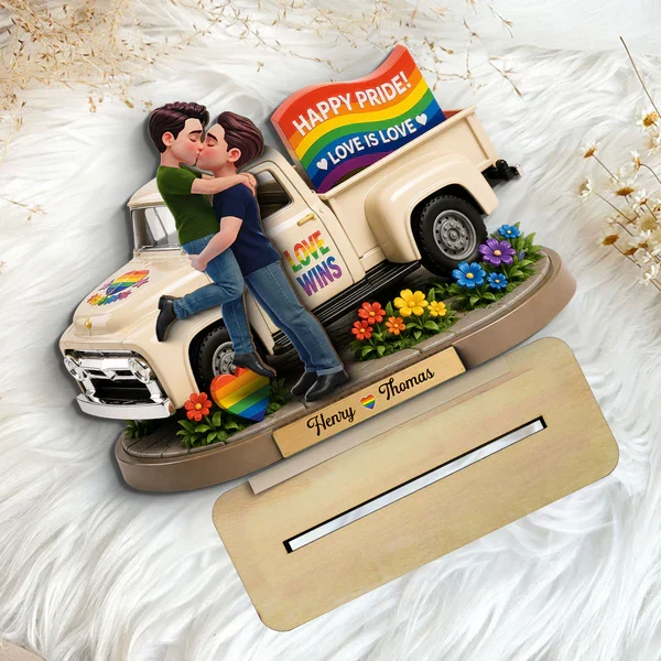 Personalized 2-Layer Wooden Plaque, Kissing Couple by Pride Truck, Unique Gift for Couple - Image 6