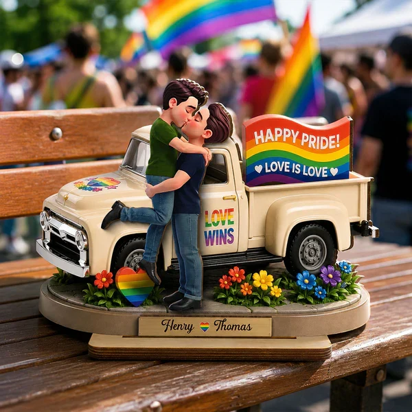 Personalized 2-Layer Wooden Plaque, Kissing Couple by Pride Truck, Unique Gift for Couple - Image 7