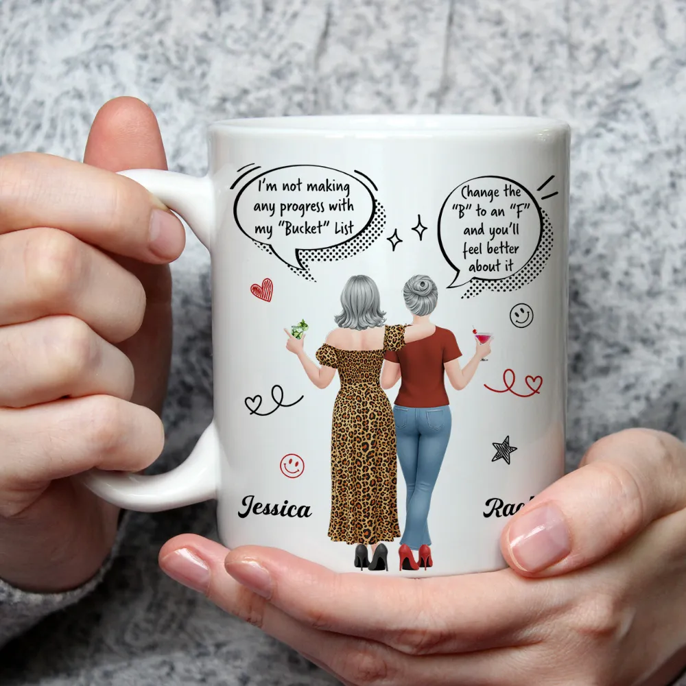 Personalized Ceramic Mug, Funny Bucket List Wordplay, Arm In Arm Friends, Unique Gift For Best Friend - Image 3