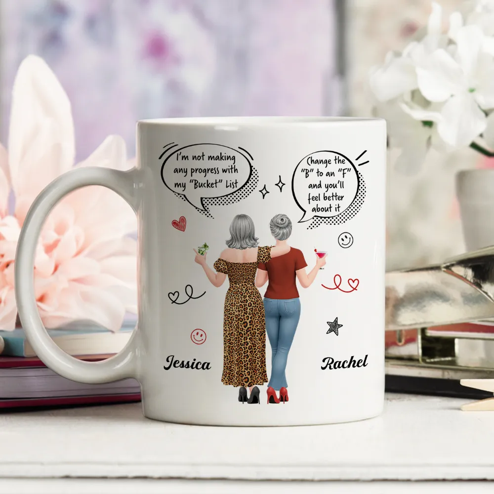 Personalized Ceramic Mug, Funny Bucket List Wordplay, Arm In Arm Friends, Unique Gift For Best Friend - Image 4