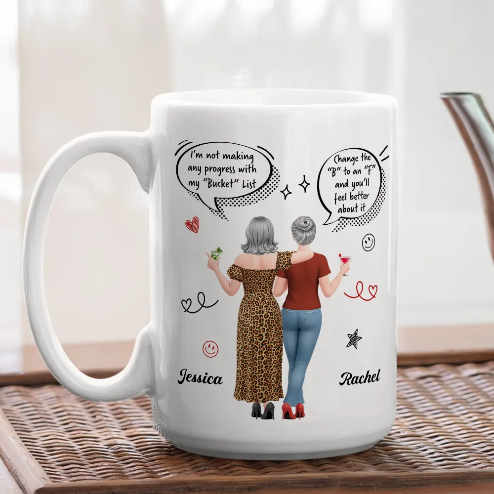 Personalized Ceramic Mug, Funny Bucket List Wordplay, Arm In Arm Friends, Unique Gift For Best Friend - Image 6