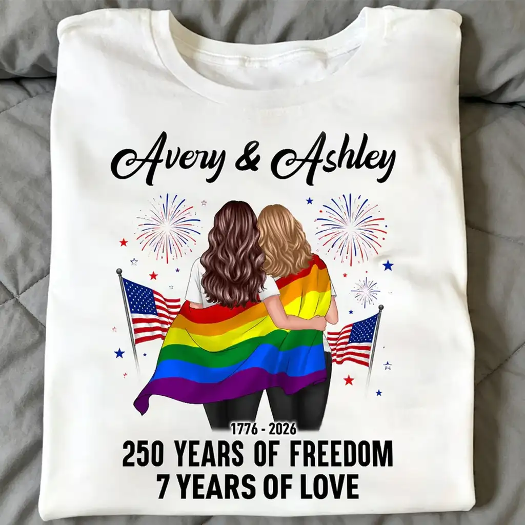 Personalized Pride Couple Classic Tee, Rainbow Flag Art, Unique Creative Gift for Partner