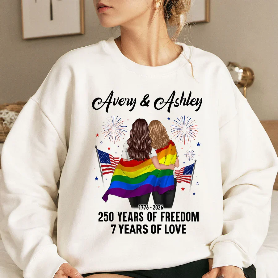 Personalized Pride Couple Classic Tee, Rainbow Flag Art, Unique Creative Gift for Partner - Image 3