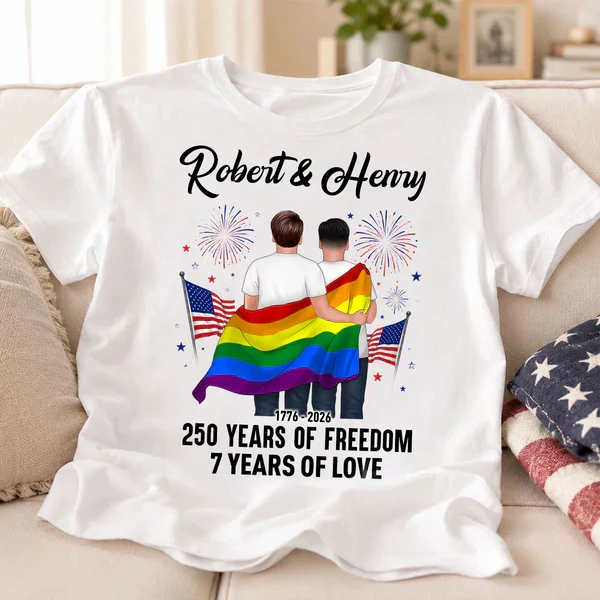 Personalized Pride Couple Classic Tee, Rainbow Flag Art, Unique Creative Gift for Partner - Image 5