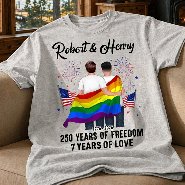 Personalized Pride Couple Classic Tee, Rainbow Flag Art, Unique Creative Gift for Partner - Image 6